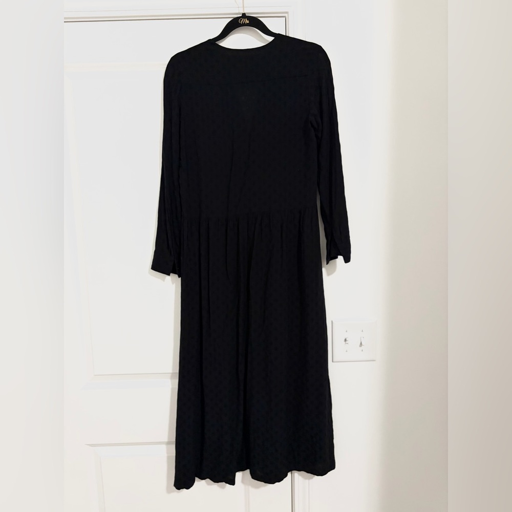 Sandro Paris Black Midi Dress Long Sleeve Textured Designer Dress - Picture 5 of 8